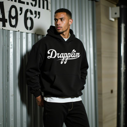 Drapplin Unisex Oversized Black Typography Printed Hoodie