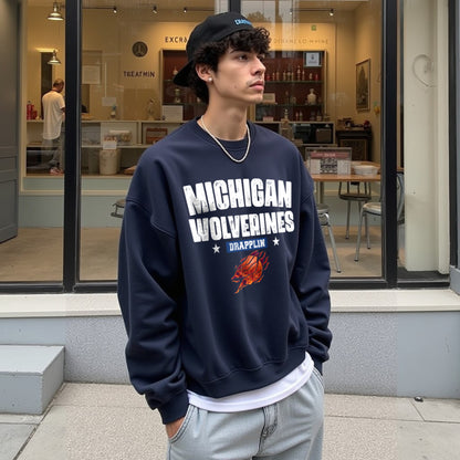 Michigan Unisex Navy Blue Premium Oversized Sweatshirt