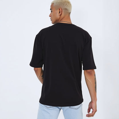 Drapplin Unisex Black Premium Oversized Printed T-shirt