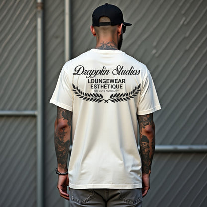 Drapplin Loungewear 280 GSM Unisex Oversized Off White Printed T-shirt