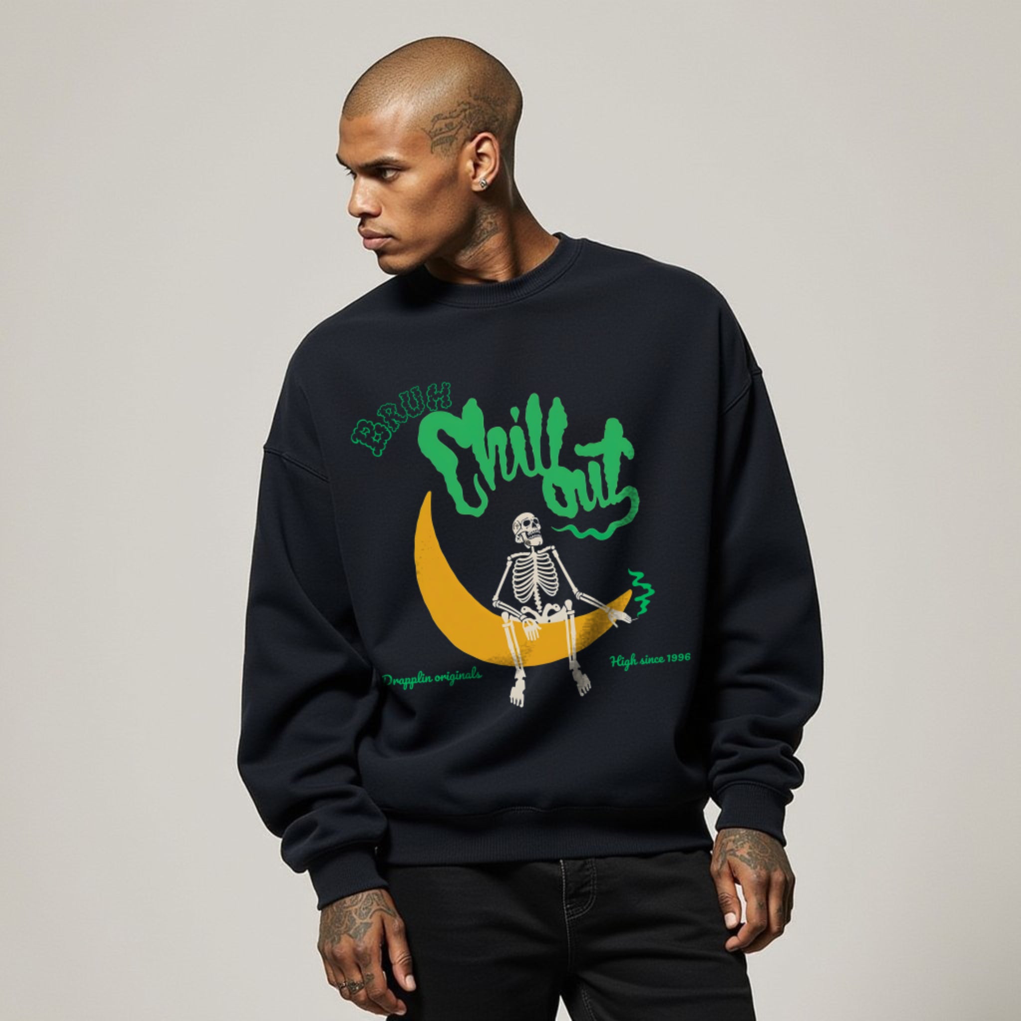 Bruh Black Premium Oversized Printed Sweatshirt