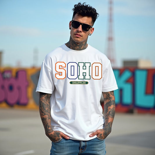 Soho Unisex White Premium Oversized Typographic Printed T-shirt