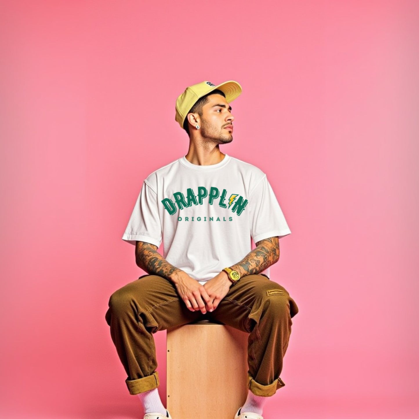 Drapplin Signature White Unisex Oversized Typography Printed T-shirt