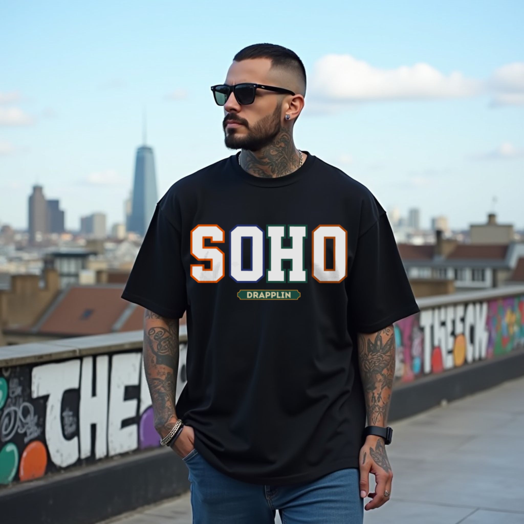Soho Unisex Black Premium Oversized Typographic Printed T-shirt