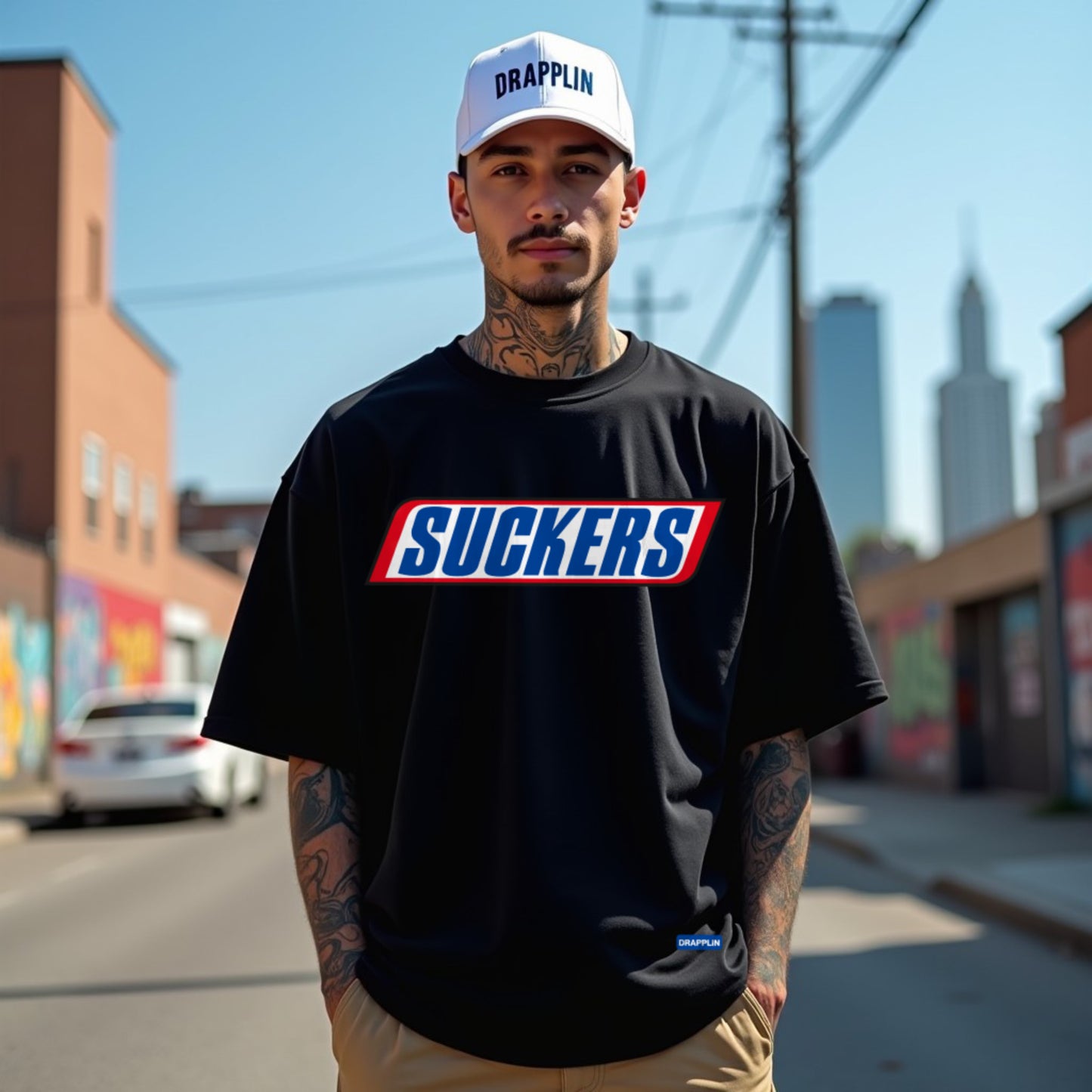 Suckers Premium Heavy Thread Black Oversized Printed T-shirt