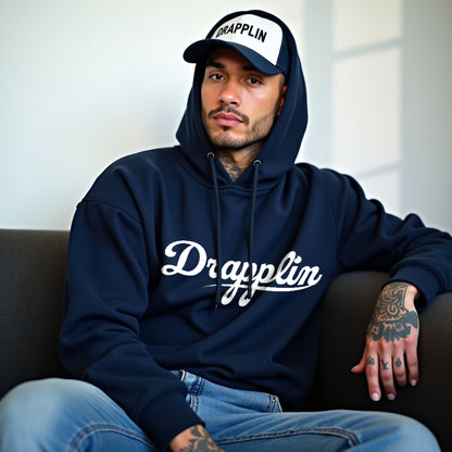 Drapplin Unisex Oversized Navy Blue Typography Printed Hoodie