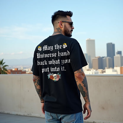 Universe Unisex Black Premium Oversized Typographic Printed T-shirt