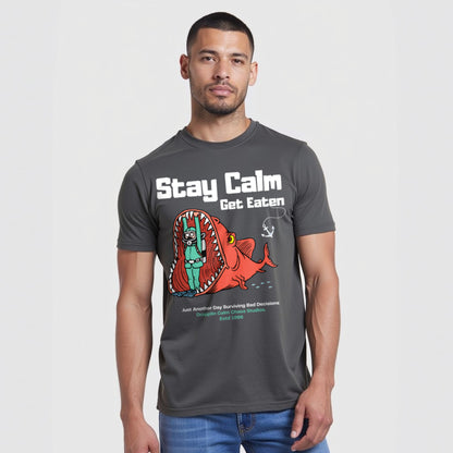 Stay Calm Regular Smokestone Crew Neck Printed T-shirt
