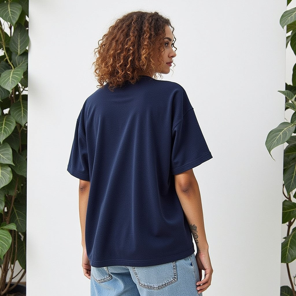 Drapplin Dance Navy Blue Oversized Printed T-shirt