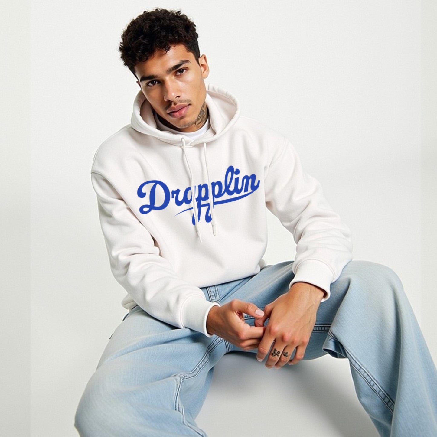 Drapplin Unisex Oversized White Typography Printed Hoodie