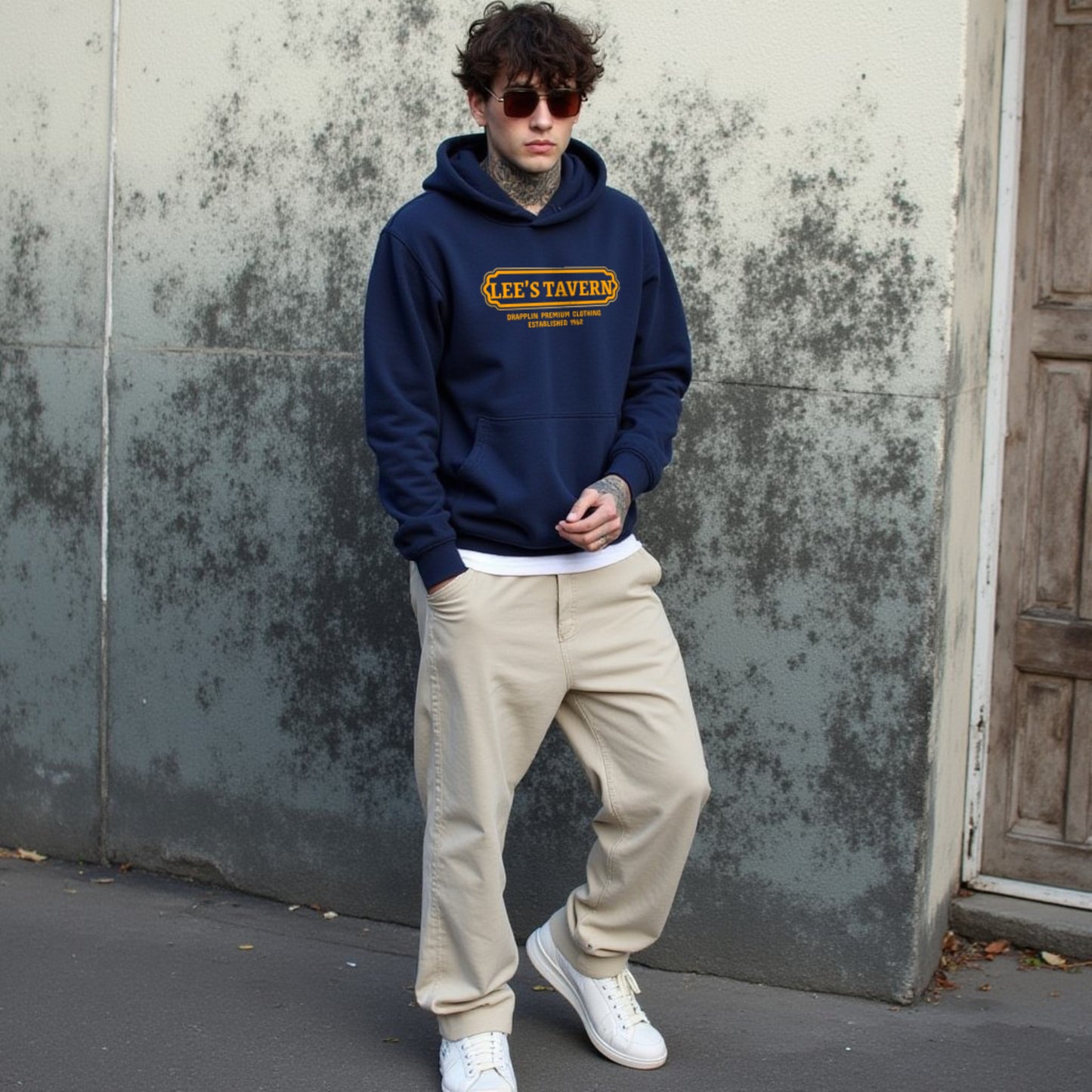 Tavern Unisex Regular Fit Navy Blue Printed Hoodie