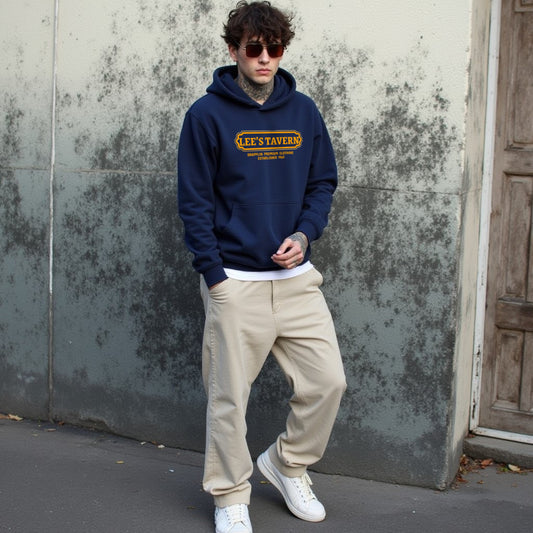 Tavern Unisex Regular Fit Navy Blue Printed Hoodie