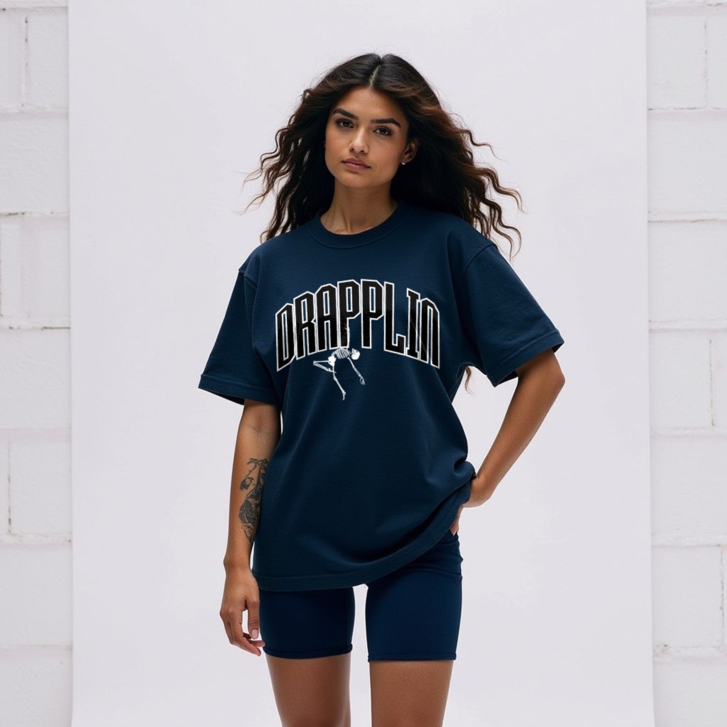 Drapplin Dance Navy Blue Oversized Printed T-shirt