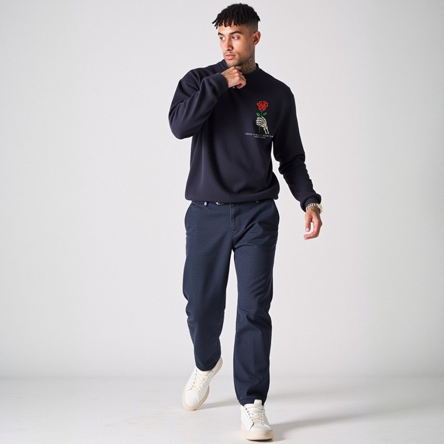 Amor Navy Blue Unisex Premium Regular Printed Sweatshirt