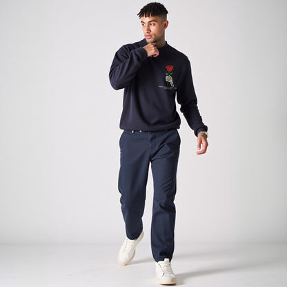 Amor Navy Blue Unisex Premium Regular Printed Sweatshirt