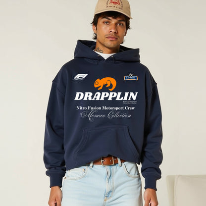 Motorsport Navy Blue Premium Oversized Printed Hoodie