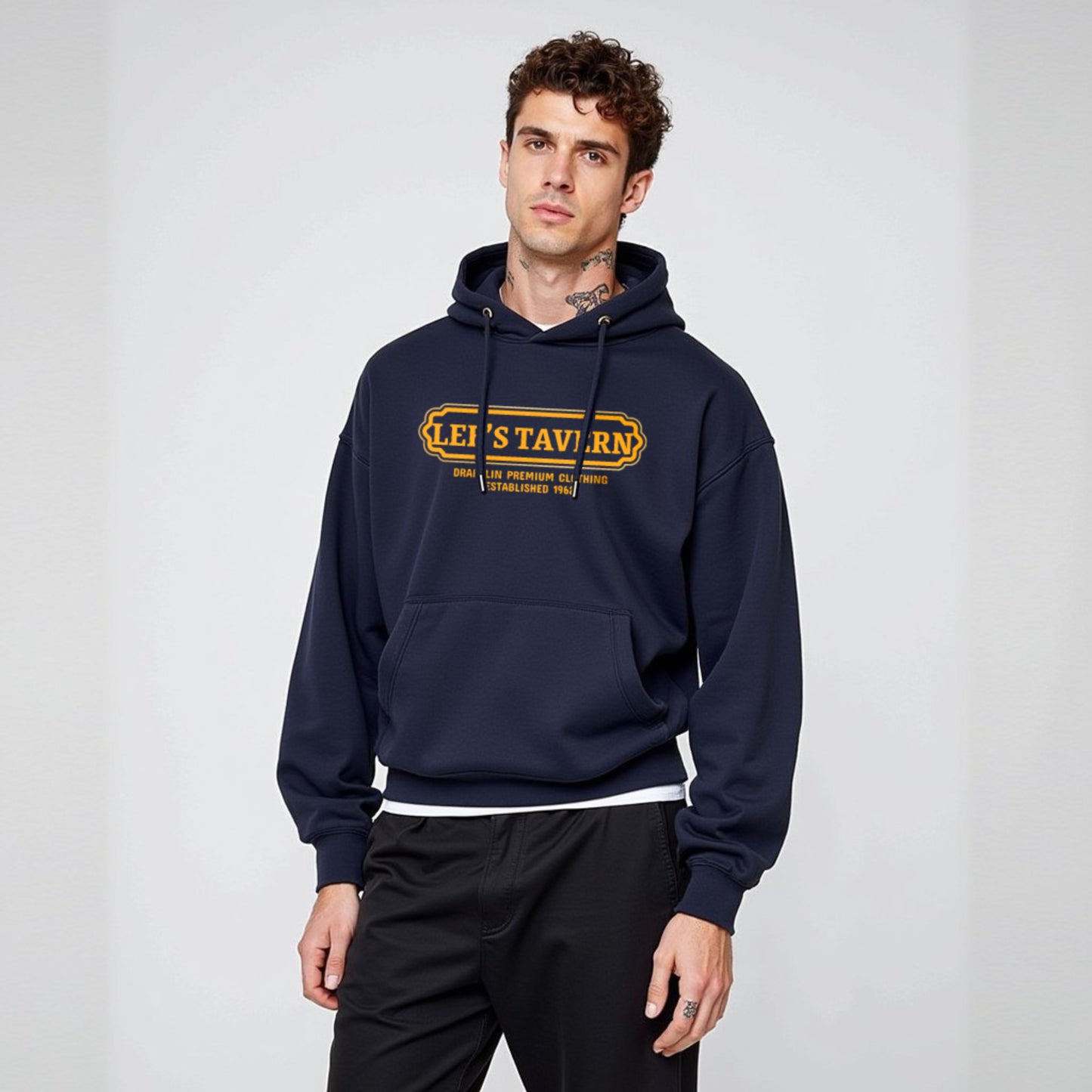 Tavern Unisex Regular Fit Navy Blue Printed Hoodie