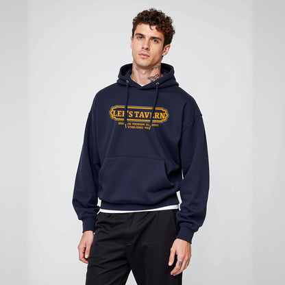 Tavern Unisex Regular Fit Navy Blue Printed Hoodie