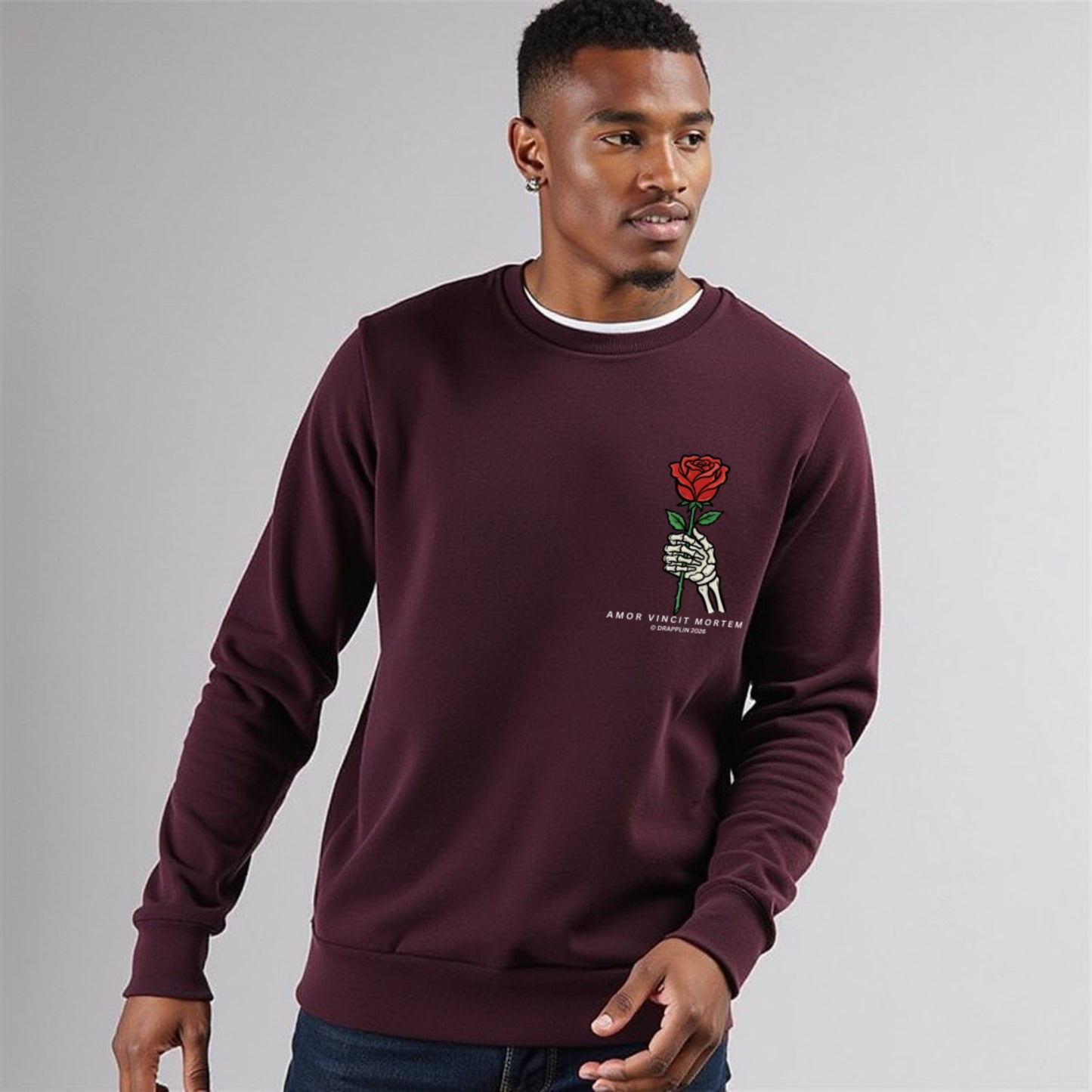 Amor Maroon Unisex Premium Regular Printed Sweatshirt