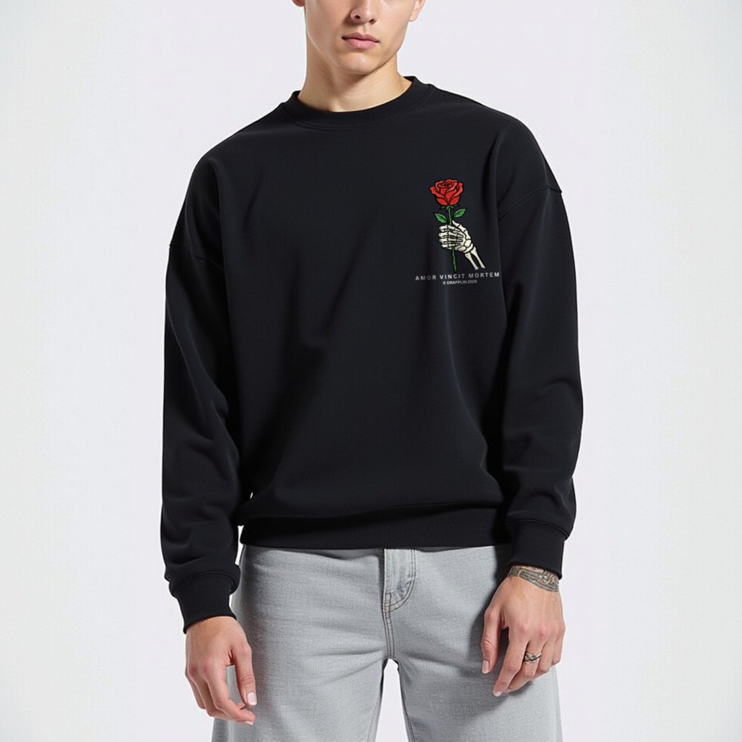 Amor Black Unisex Premium Regular Printed Sweatshirt