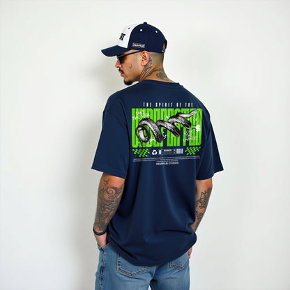 Undefeated Premium Navy Blue Oversized Typography Back Printed T-shirt