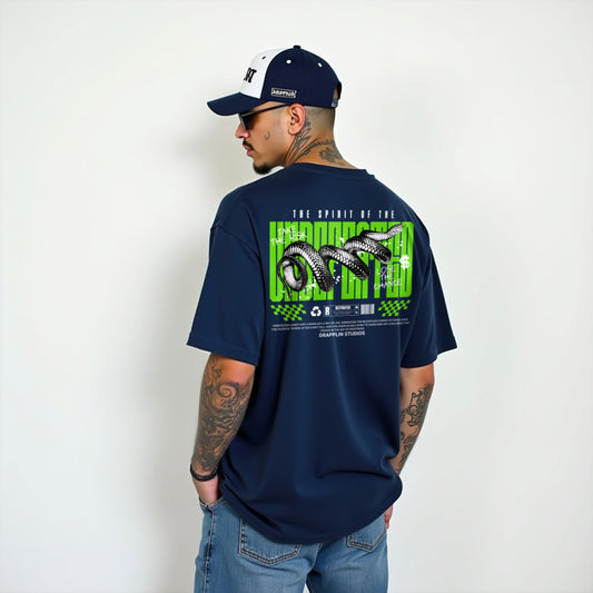 Undefeated Premium Navy Blue Oversized Typography Back Printed T-shirt