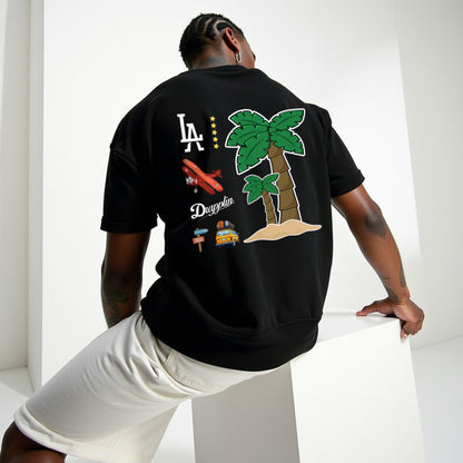 Travel Black Premium Oversized Back Printed T-shirt