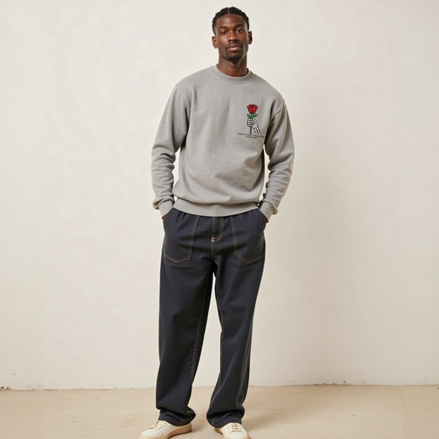 Amor Grey Mélange Unisex Premium Regular Printed Sweatshirt