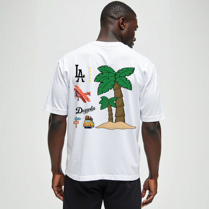 Travel White Premium Oversized Back Printed T-shirt