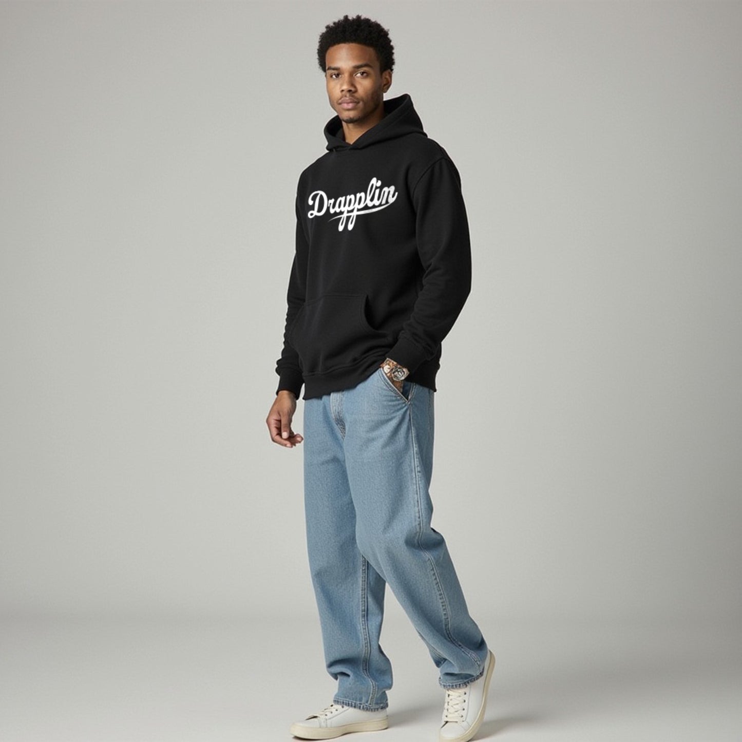 Drapplin Unisex Oversized Black Typography Printed Hoodie