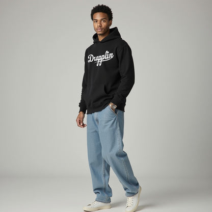 Drapplin Unisex Oversized Black Typography Printed Hoodie