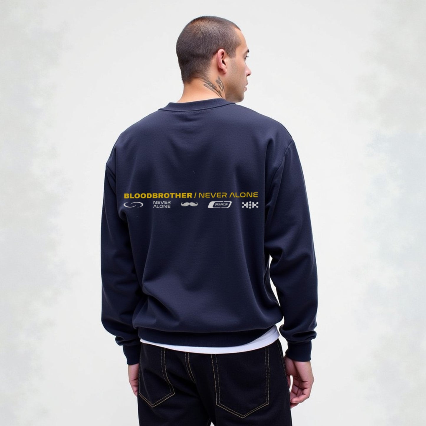 Bloodbrother Navy Blue Premium Oversized Printed Sweatshirt