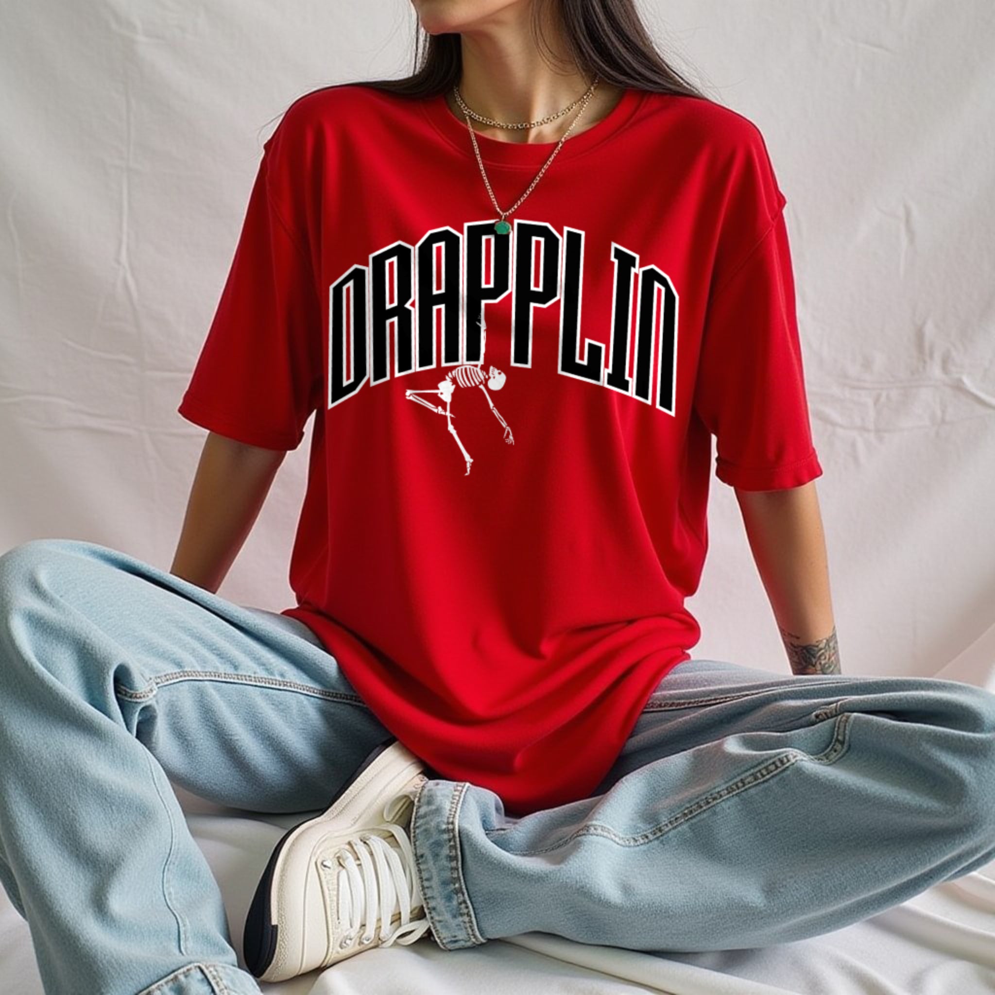Drapplin Dance Red Oversized Printed T-shirt