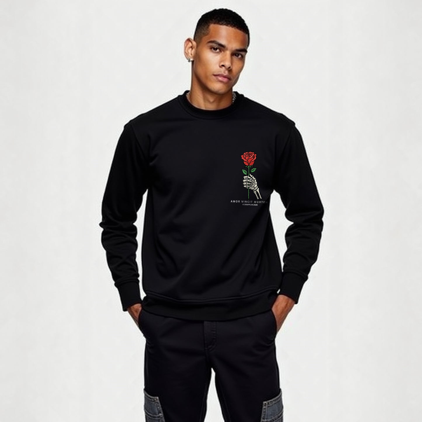 Amor Black Unisex Premium Regular Printed Sweatshirt