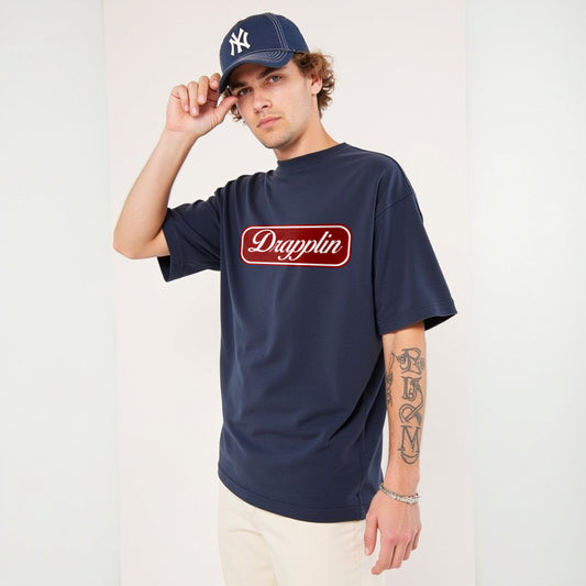 Drapplin Unisex Navy Blue Premium Oversized Printed T-shirt