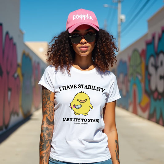 Stability Premium White Crew Neck Woman's Printed T-shirt