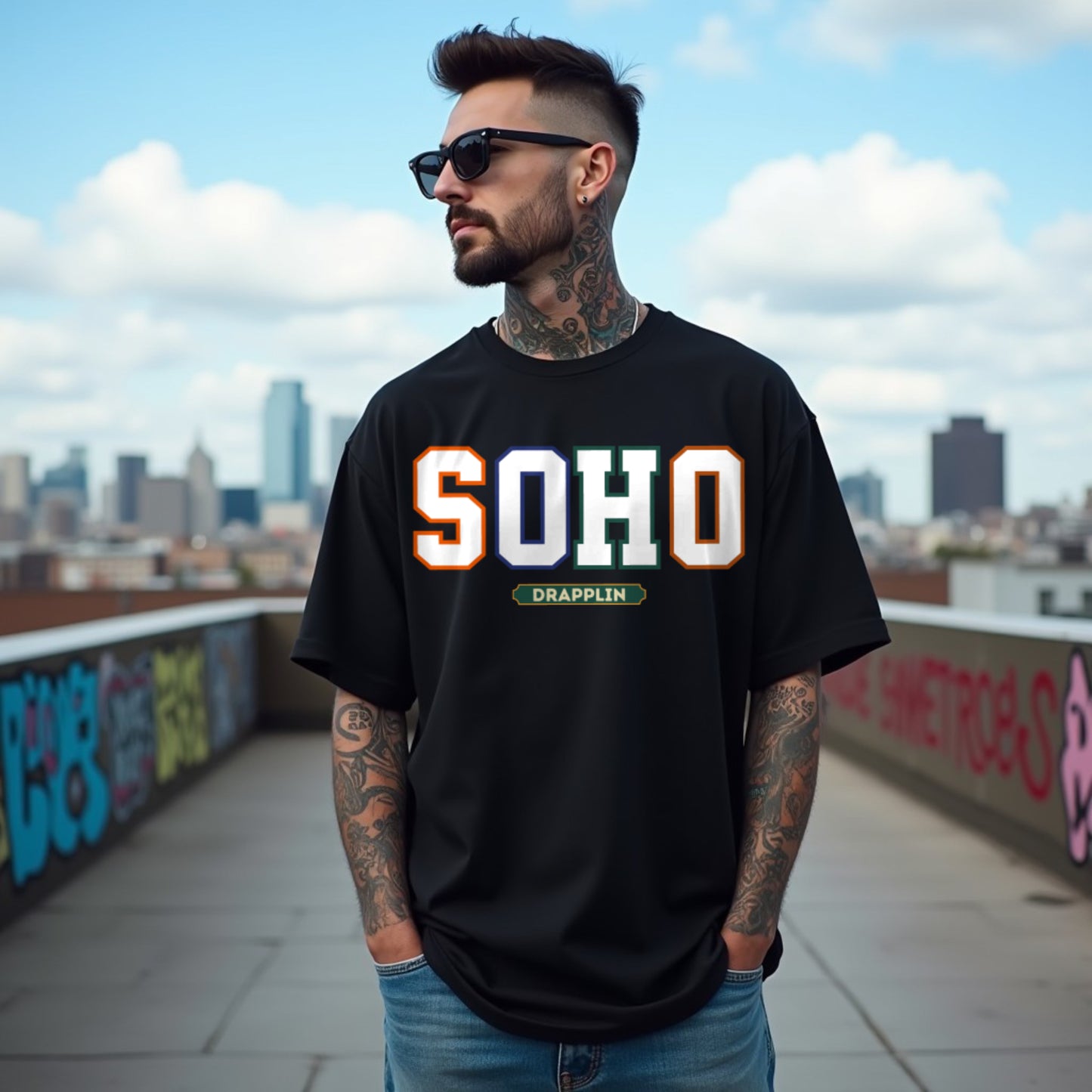 Soho Unisex Black Premium Oversized Typographic Printed T-shirt