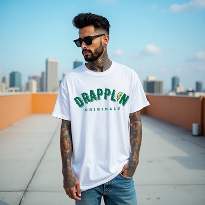 Drapplin Signature White Unisex Oversized Typography Printed T-shirt