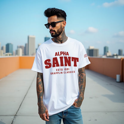 Saint Unisex White Premium Oversized Typographic Printed T-shirt