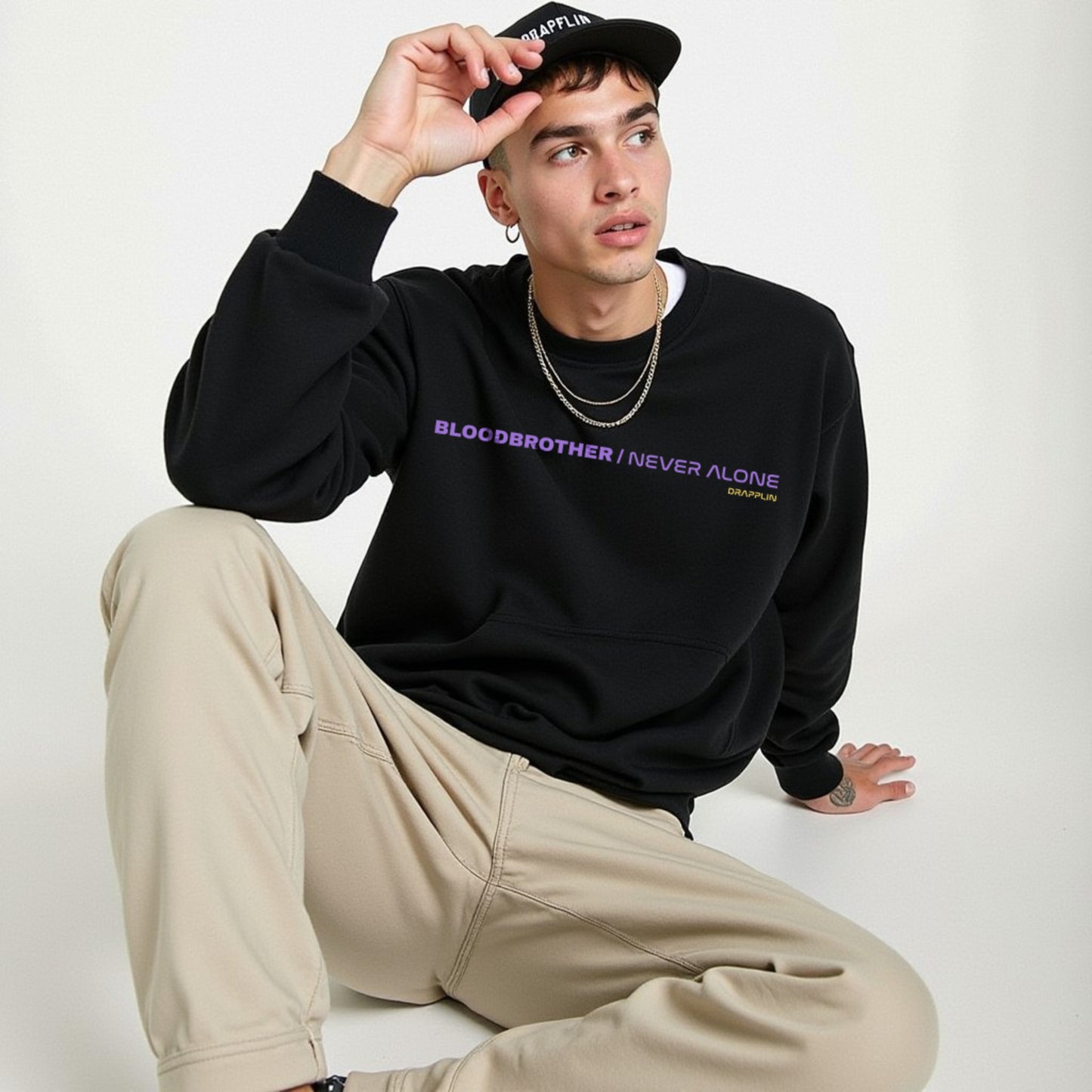 Bloodbrother Black Premium Oversized Printed Sweatshirt