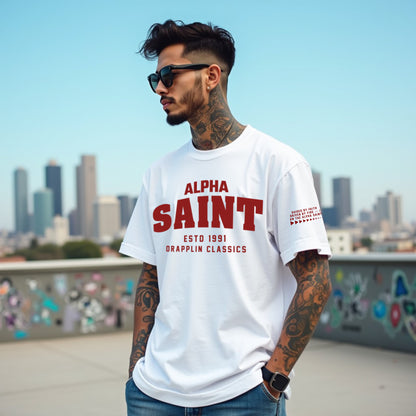 Saint Unisex White Premium Oversized Typographic Printed T-shirt