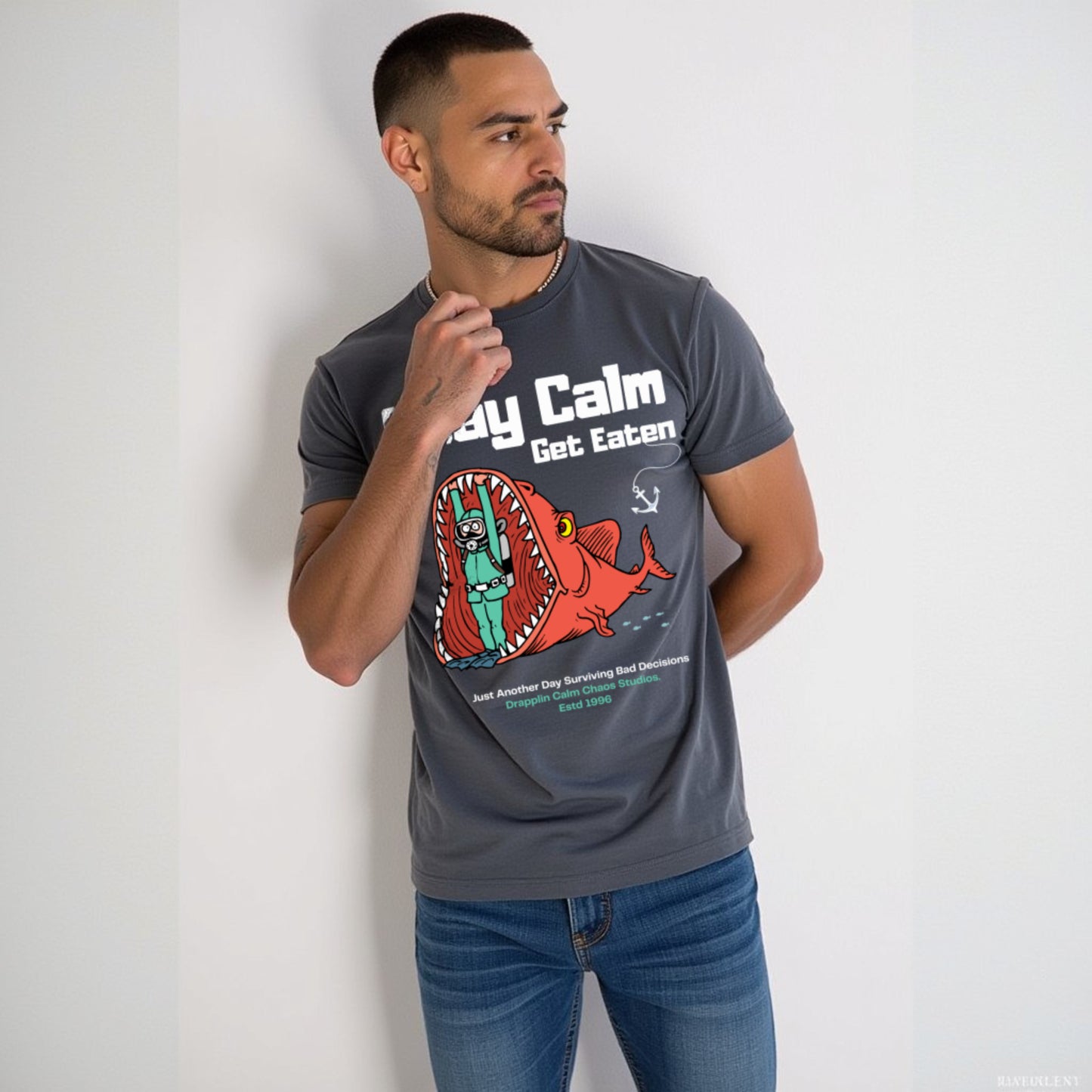 Stay Calm Regular Smokestone Crew Neck Printed T-shirt