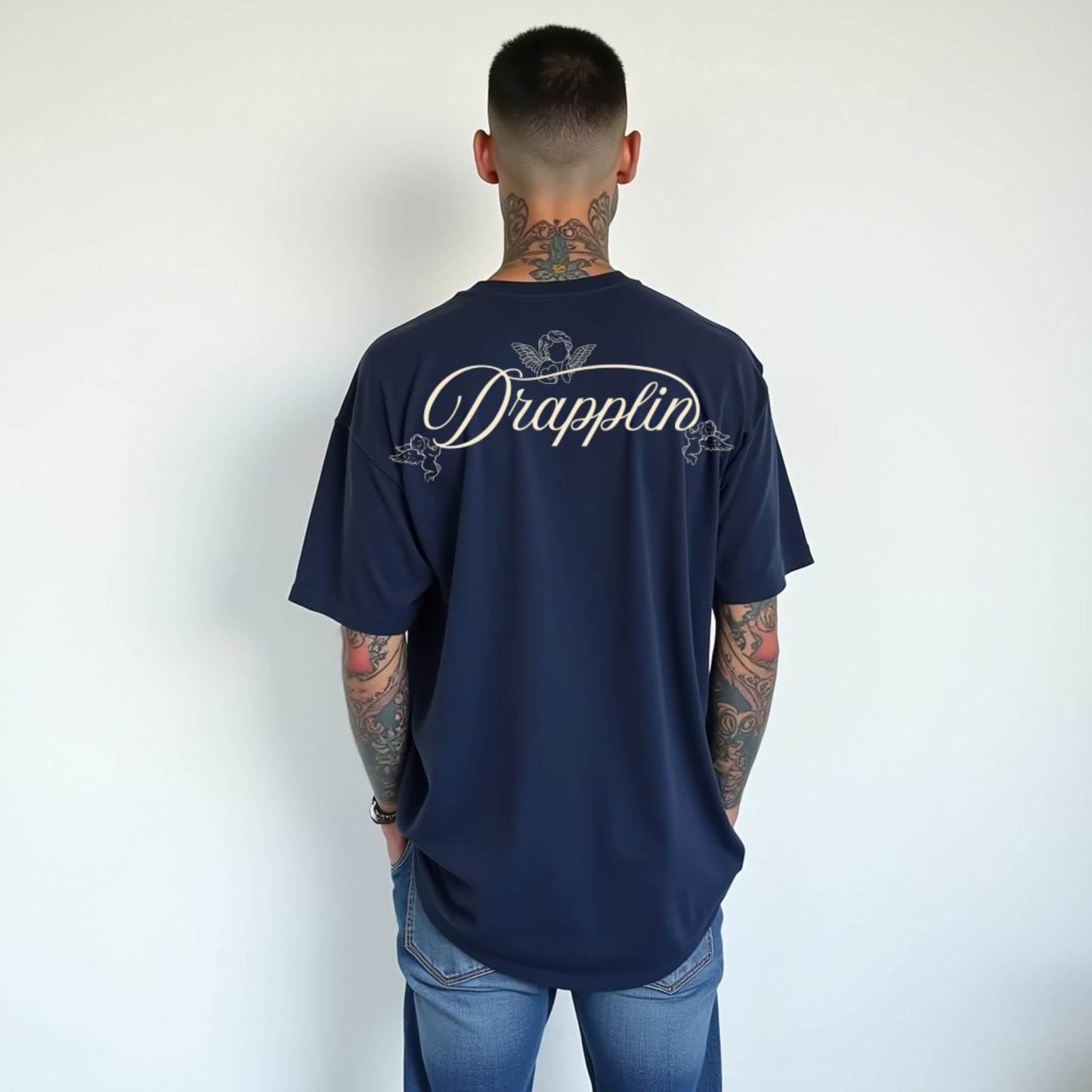 Drapplin Love Unisex Navy Blue Premium Oversized Printed T-shirt