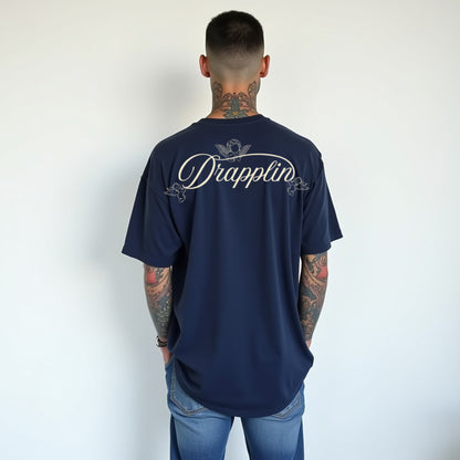 Drapplin Love Unisex Navy Blue Premium Oversized Printed T-shirt