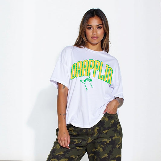 Drapplin Dance White Oversized Printed T-shirt