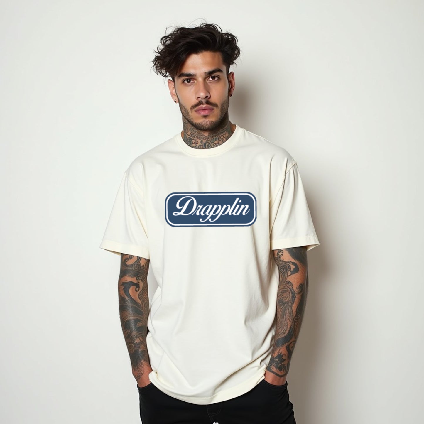 Drapplin Unisex Off White Premium Oversized Printed T-shirt