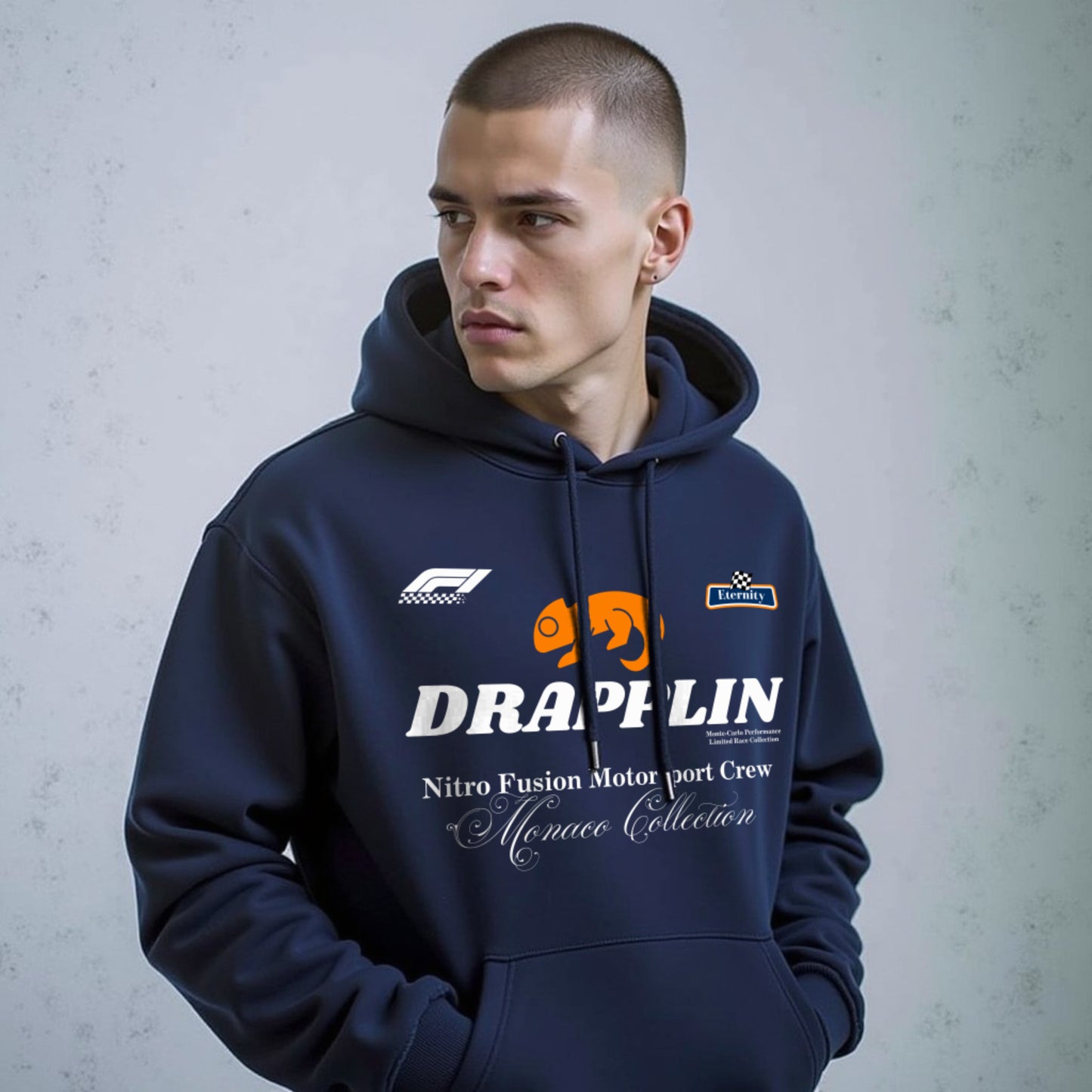 Motorsport Navy Blue Premium Oversized Printed Hoodie