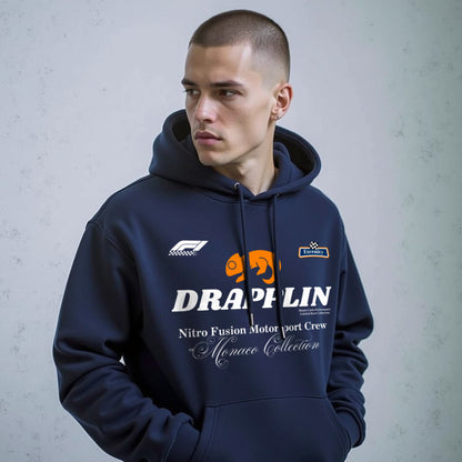 Motorsport Navy Blue Premium Oversized Printed Hoodie