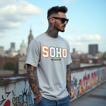 Soho Unisex Grey Mélange Premium Oversized Typographic Printed T-shirt
