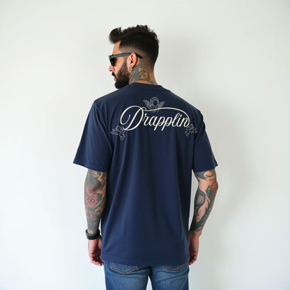 Drapplin Love Unisex Navy Blue Premium Oversized Printed T-shirt
